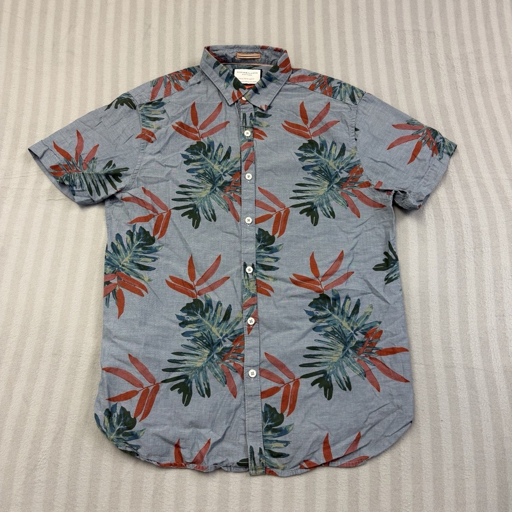 Denim & Flower Ricky Singh Men's Slim Fit Shirt Short Sleeve Blue Hawaiian Med